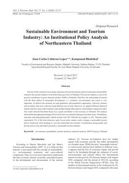 Sustainable Environment and Tourism Industry: an Institutional Policy Analysis of Northeastern Thailand