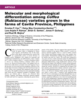 Molecular and Morphological Differentiation Among Coffea (Rubiaceae) Varieties Grown in the Farms of Cavite Province, Philippines Ernelea P