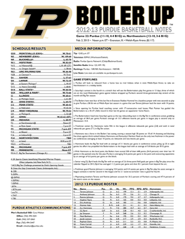 2012-13 Purdue Basketball Notes Game 22: Purdue (11-10, 4-4 B1G) Vs