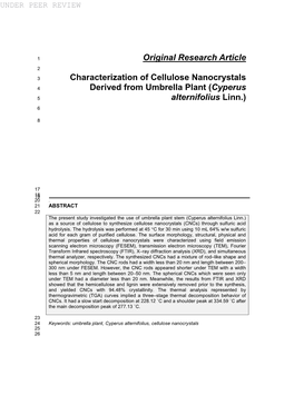 Original Research Article Characterization of Cellulose Nanocrystals