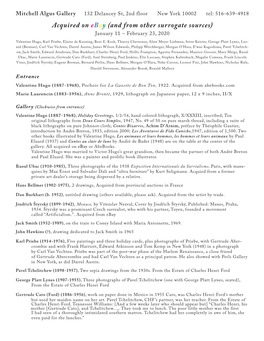 Acquired on Ebay (And from Other Surrogate Sources) January 11 – February 23, 2020 Valentine Hugo, Karl Priebe, Elaine De Kooning, Beni E