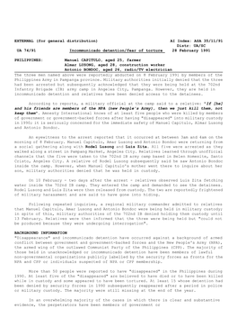 ASA 35/11/91 Distr: UA/SC UA 74/91 Incommunicado Detention/Fear of Torture 28 February 1991