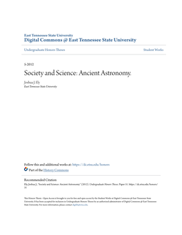 Society and Science: Ancient Astronomy. Joshua J