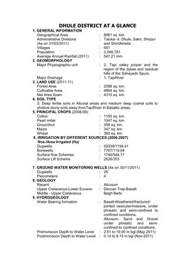 Dhule District at a Glance 1