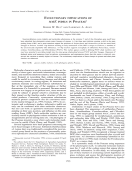 Evolutionary Implications of Matk Indels in Poaceae1