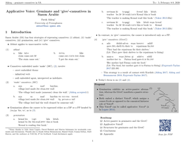 Applicative Voice: Geminate and 'Give'-Causatives in Sason Arabic 1