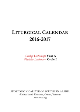 Liturgical Calendar 2016-2017