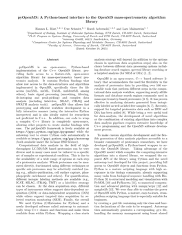 Pyopenms: a Python-Based Interface to the Openms Mass-Spectrometry Algorithm Library