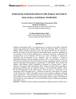 Employee Participation in the Public Sector in Malaysia:A General Overview