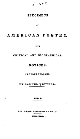 Specimens of American Poetry ... Vol. I., 1829