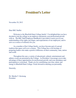 Bluefield State College Family! I’M Delighted That You Have Decided to Join the College As an Employee and Pursue Your Professional Growth with Us