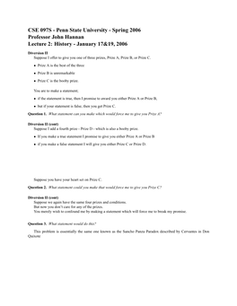 Spring 2006 Professor John Hannan Lecture 2: History - January 17&19, 2006