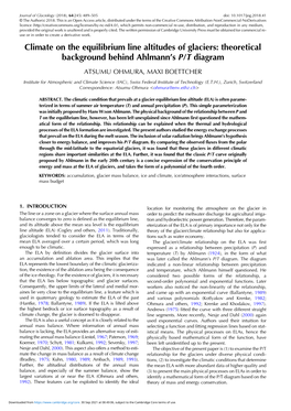 Climate on the Equilibrium Line Altitudes of Glaciers: Theoretical Background Behind Ahlmann’S P/T Diagram