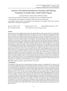 Analysis of the Spatial Distribution of Geology and Pedologic Formations in Gombe State, North Eastern Nigeria