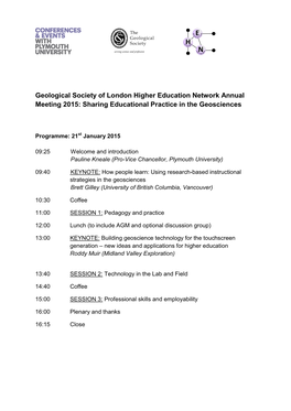 Geological Society of London Higher Education Network Annual Meeting 2015: Sharing Educational Practice in the Geosciences