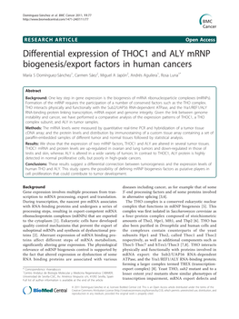 Differential Expression of THOC1 and ALY Mrnp