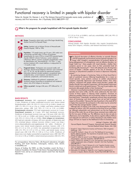 Functional Recovery Is Limited in People with Bipolar Disorder Tohen M, Zarate CA, Hennen J, Et Al