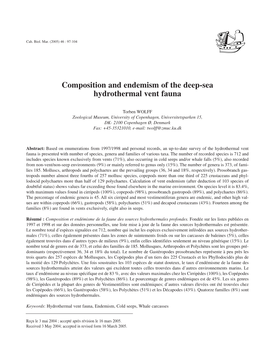 Composition and Endemism of the Deep-Sea Hydrothermal Vent Fauna