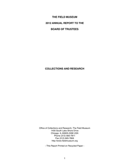 The Field Museum 2012 Annual Report to the Board of Trustees Collections