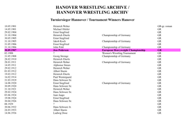 Hanover Wrestling Archive / Hannover Wrestling Archiv