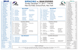 BUFFALO BILLS Vs. MIAMI DOLPHINS # NAME POS # NAME POS 2 Nathan Peterman