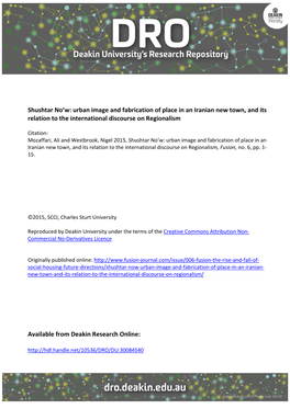 Shushtar No'w: Urban Image and Fabrication of Place in an Iranian New Town, and Its Relation to the International Discourse On