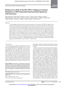 Evidence for a Role of the PD-1:PD-L1 Pathway in Immune Resistance of HPV-Associated Head and Neck Squamous Cell Carcinoma