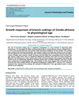 Growth Responses of Branch Cuttings of Cordia Africana to Physiological Age