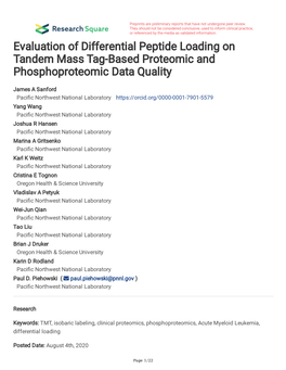 Evaluation of Differential Peptide Loading on Tandem Mass Tag-Based Proteomic and Phosphoproteomic Data Quality