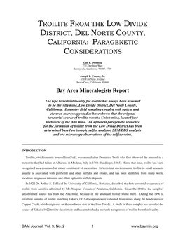 Troilite from the Low Divide District, Del Norte County, California: Paragenetic Considerations