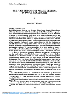 The First Epidemic of Asiatic Cholera in Lower Canada, 1832