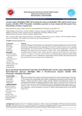 Hysterothylacium Aduncum (Rudolphi, 1802) and Pseodoterranova Decipiens