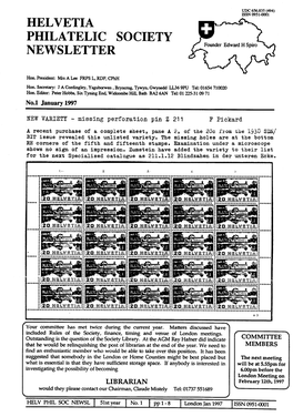 Helvetia Philatelic Society Newsletter