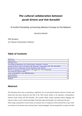 The Cultural Collaboration Between Jacob Grimm and Vuk Karadžić