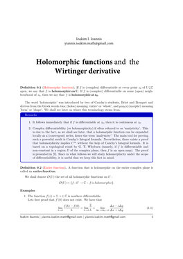 Holomorphic Functions and the Wirtinger Derivative