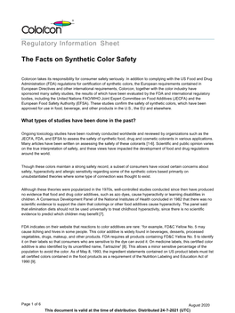 Regulatory Information Sheet the Facts on Synthetic Color Safety