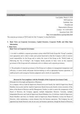 Corporate Governance Report Last Update: March, 9, 2018 NH Foods Ltd