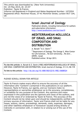 Israel Journal of Zoology MEDITERRANEAN MOLLUSCA