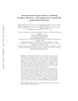 Arxiv:2107.11903V1 [Cs.CY] 25 Jul 2021 7 Ope Lcin,Wt Plcto Oparty-List to Application with Elections, Complex 1 3 Ihleblom Michelle Oadl Rivest L