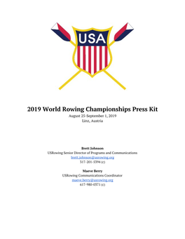 2019 World Rowing Championships Press Kit August 25-September 1, 2019 Linz, Austria