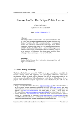 License Profile: the Eclipse Public License