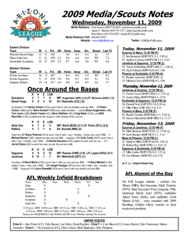 2009 Media/Scouts Notes Wednesday, November 11, 2009 Media Relations: Paul Jensen (480/710-8201, Paul.Jensen@Mlb.Com) Adam C