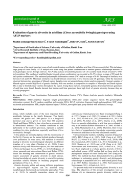 Evaluation of Genetic Diversity in Acid Lime (Citrus Aurantifolia Swingle) Genotypes Using AFLP Markers