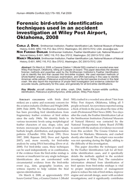 Forensic Bird-Strike Identification Techniques Used in an Accident Investigation at Wiley Post Airport, Oklahoma, 2008