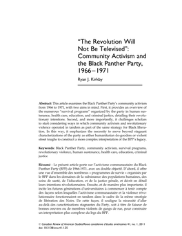 Community Activism and the Black Panther Party, 1966–1971 Ryan J