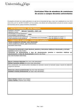 Currículum Vitae De Miembros De Comisiones De Acceso a Cuerpos Docentes Universitarios