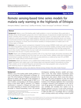 Remote Sensing-Based Time Series Models for Malaria Early Warning In