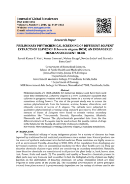 Research Paper PRELIMINARY PHYTOCHEMICAL SCREENING