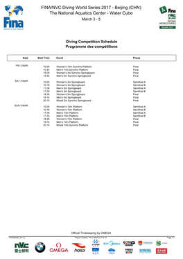 FINA/NVC Diving World Series 2017 - Beijing (CHN) the National Aquatics Center - Water Cube March 3 - 5