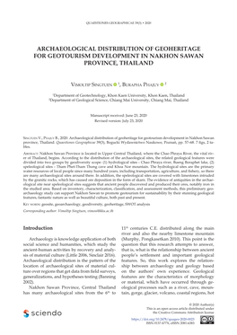 Archaeological Distribution of Geoheritage for Geotourism Development in Nakhon Sawan Province, Thailand